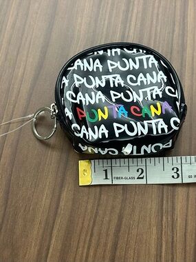 Robin Ruth Glossy Black Coin Pouch with Rainbow "PUNTA CANA" Logo